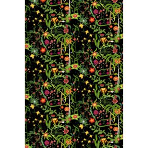 Walls4You Fototapete Tropische Blumen Schwarz und Mehrfarbig 53 cm x 3 m 640099