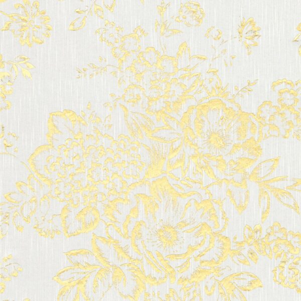 Bricoflor Metallic Tapete Elegant Vlies Textiltapete mit Blumen in Weiß Gold Textil Vliestapete Floral Ideal für Wohnzimmer und Schlafzimmer