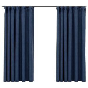 vidaXL Verdunkelungsvorhänge Haken Leinenoptik 2 Stk Blau 140x175 cm