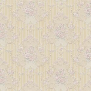 Bricoflor Rosen Tapete im Shabby Chic Romantische Papiertapete mit Blumen und Streifen in Creme Rosa Papier Barocktapete mit Rosenmuster Gestreift