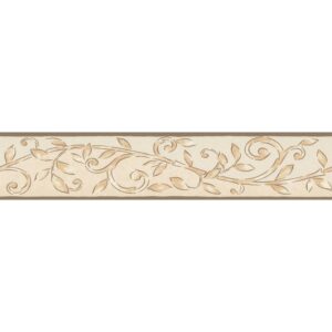 Bricoflor Papier Tapetenbordüre für Küche Mediterrane Bordüre mit Ornament Vinyl Wandbordüre im Landhausstil in Beige und Gold