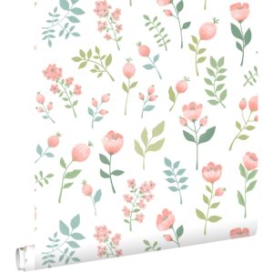 ESTAhome Tapete Blumen Rosa und Graugrün 50 x 900 cm 139977