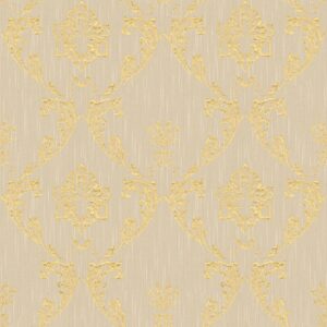 Bricoflor Ornament Tapete Beige Gold Barock Textiltapete mit Glitzer Metallic Effekt Textil Vliestapete Elegant Ideal für Wohnzimmer und Esszimmer