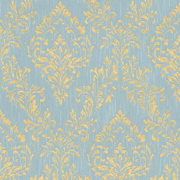 Bricoflor Glitzer Tapete Edel Textil Vliestapete mit Barock Muster in Hellblau Gold Metallic Textiltapete mit Ornament für Wohnzimmer und Schlafzimmer