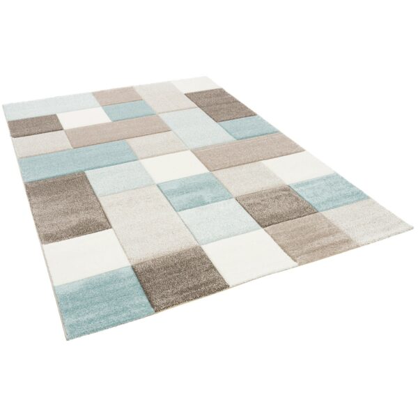 Designer Teppich Maui Pastell Blau Beige Karo Blau Beige 80x150cm