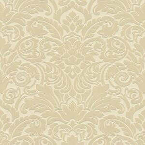 Bricoflor Flock Tapete in Beige Gold Elegante Ess und Wohnzimmer Vliestapete mit Barock Muster aus Samt Vlies Barocktapete mit Ornament aus Vinyl