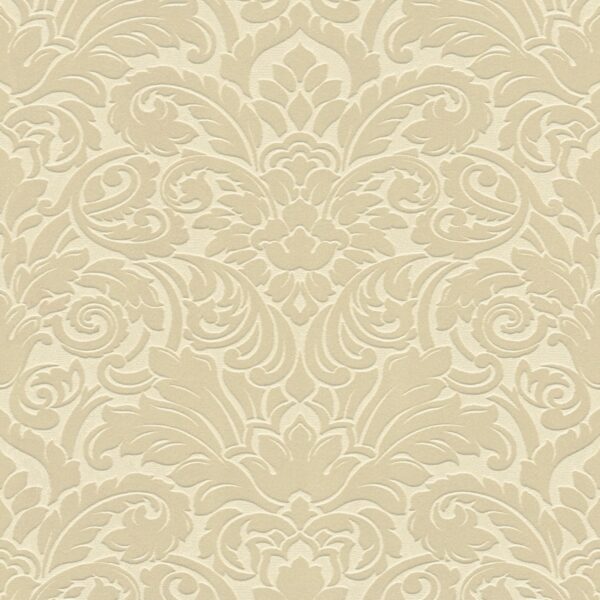 Bricoflor Flock Tapete in Beige Gold Elegante Ess und Wohnzimmer Vliestapete mit Barock Muster aus Samt Vlies Barocktapete mit Ornament aus Vinyl