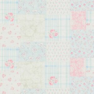 Bricoflor Vliestapete im Vintage Shabby Chic Romantische Patchwork Tapete Pastell Rosa Blau Blumentapete mit Rosen und Karo Muster