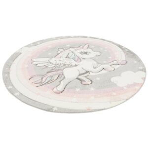 Pergamon Kinder Teppich Maui Kids Pastell Einhorn Rund Grau 160x160cm