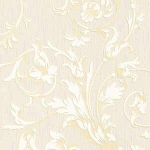 Bricoflor Vlies Textiltapete Elegant Französische Ranken Vliestapete in Creme Weiß für Schlaf und Wohnzimmer Helle Textil Tapete mit Ornament Floral