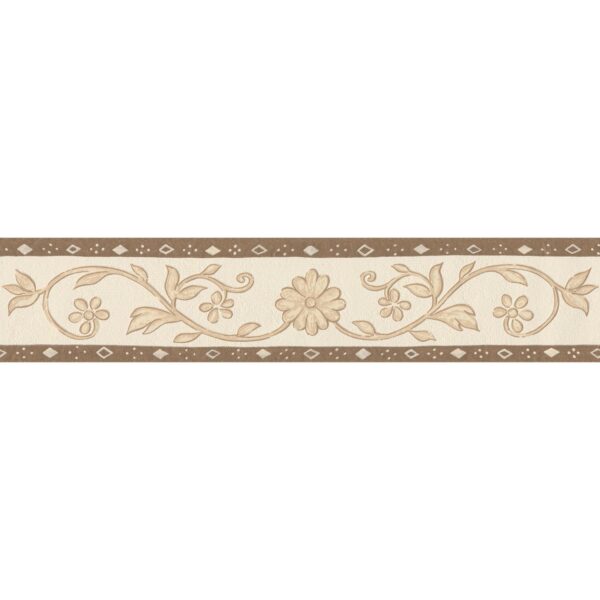 Bricoflor Landhaus Tapetenbordüre aus Papier und Vinyl Blumen Tapeten  Bordüre in Beige und Braun Mediterrane Tapetenborte mit Raute für Küche