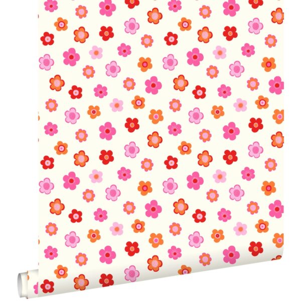 ESTAhome Tapete Blumenmuster Rosa Korallenrot und Orange 53 cm x 10