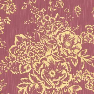 Bricoflor Textil Vliestapete mit Blumen Florale Tapete in Rot Gold für Wohnzimmer und Esszimmer Vlies Textiltapete mit Blumenmuster im Barock Stil