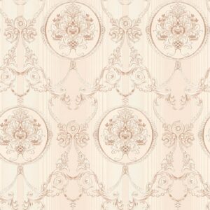 Bricoflor Nostalgische Tapete mit Ornamenten Creme Rosa Vliestapete mit Barock Muster auf Streifen Vlies Wandtapete mit Vinyl im Rokoko Stil Elegant