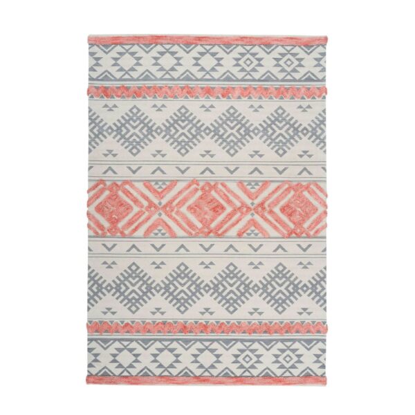 MeGusta Kurzflor Teppich EthnoDesign Grau Apricot 3D Design 160 x 230 cm