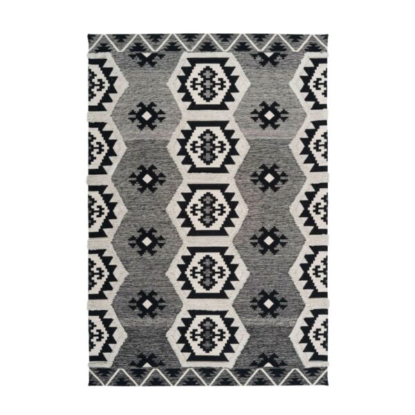 MeGusta Kurzflor Teppich EthnoDesign Grau 3DDesign 200 x 290 cm