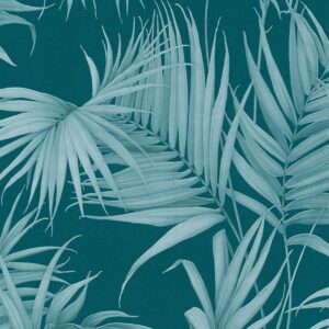 Bricoflor Blätter Tapete Petrol Palmenblätter Vliestapete in Blau Grün Im Botanik Stil Vlies Palmentapete mit Farn Design Im Tropical Stil