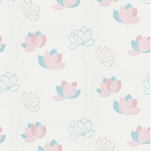 Bricoflor Moderne Tapete mit Lotus Blüten Florale Vliestapete in Rosa Weiß und Hellblau Retro Blumentapete für Kinderzimmer und Schlafzimmer