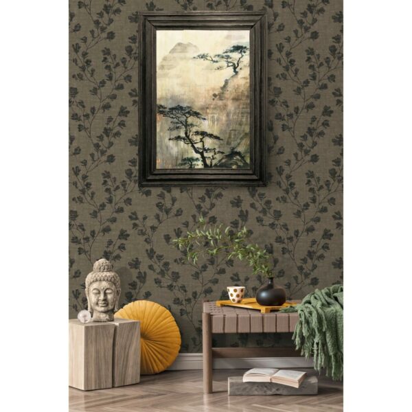 Livingwalls Tapete Blumenmuster Grau und Schwarz 53 cm x 10