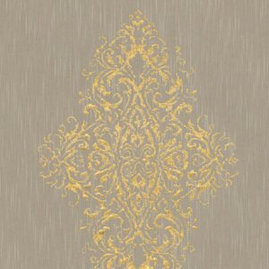 Bricoflor Barock Tapete in Taupe Elegante Textiltapete mit Gold Glitzer Ornament Neobarock Vliestapete Ideal für Schlafzimmer und Wohnzimmer