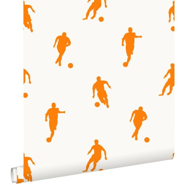 ESTAhome Tapete Fußballspieler Orange und Weiß 53 cm x 10