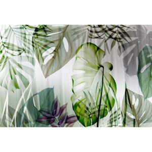 Bricoflor Monstera Tapete Transparent Tropische Blätter Vliestapete in Grün Weiß Grau Vlies Fototapete mit Palmenblättern für Wohn und Schlafzimmer