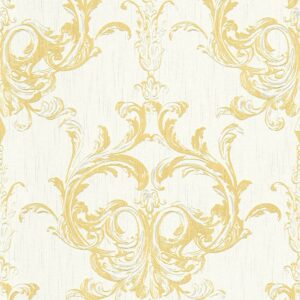 Bricoflor Ornament Textiltapete Weiß Gold Barock Tapete Royal Ideal für Schlafzimmer und Esszimmer Textil Vliestapete mit Rokoko Muster Edel