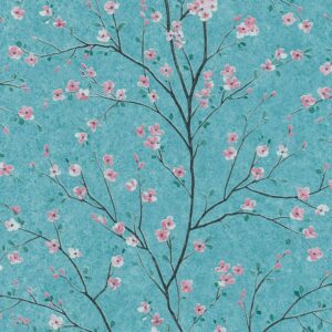 Bricoflor Japanische Vliestapete Hellblau Rosa Florale Tapete mit Kirschblüten für Kinderzimmer und Schlafzimmer Frühling Blumentapete Asiatisch