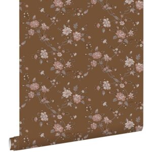 ESTAhome Tapete Blumen Rostbraun und Rosa 53 cm x 10