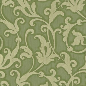 Bricoflor Grüne Tapete mit Ranken Elegante Ornament Vliestapete mit Textil Muster Barock Textiltapete in Olivgrün für Wohnzimmer und Schlafzimmer