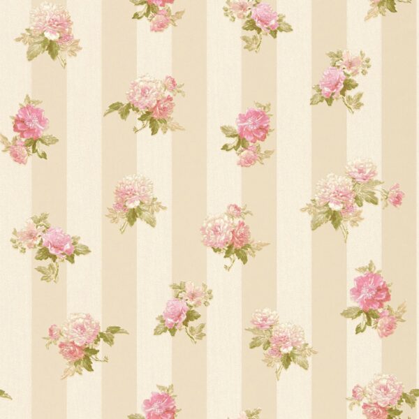 Bricoflor Vlies Streifentapete mit Blumen Rosen Tapete mit Streifen in Beige Rosa Romantisch Gestreifte Vliestapete Floral für Schlaf und Esszimmer