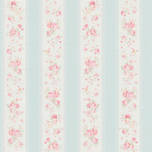 Bricoflor Tapete im Vintage Shabby Chic Romantische Vliestapete mit Rosen Streifen und Punkten Landhaus Tapete Hellblau Rosa