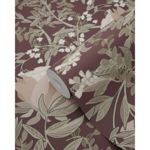 ESTAhome Tapete Blumenmuster Im Jugendstil Aubergineviolett 50 x 900 cm 139694