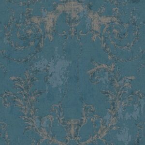 Bricoflor Barock Tapete in Blau Shabby Chic Vliestapete mit Ornament in Vintage Stil Vlies Wandtapete in Dunkelblau Grau