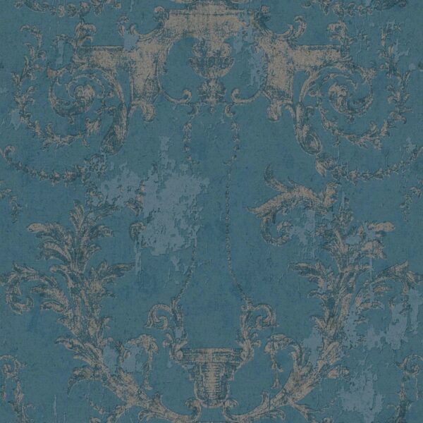 Bricoflor Barock Tapete in Blau Shabby Chic Vliestapete mit Ornament in Vintage Stil Vlies Wandtapete in Dunkelblau Grau