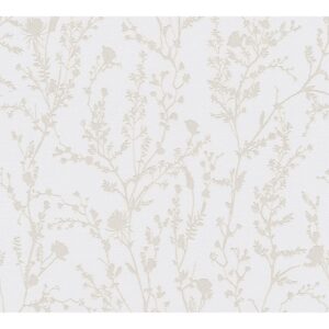 Bricoflor Wildblumen Tapete mit Perlmutt Effekt Moderne Landhaus Blumentapete Weiß Beige Florale Vliestapete für Schlafzimmer