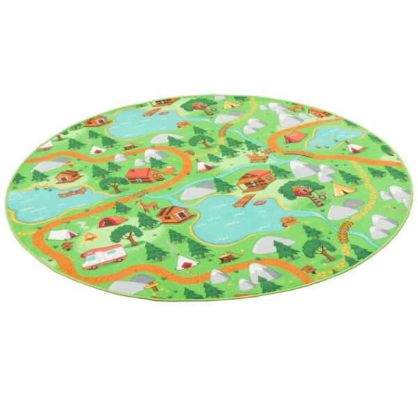 Snapstyle Kinder Spiel Teppich Campingplatz Grün 200cm Rund