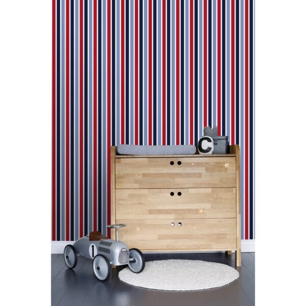 ESTAhome Tapete Streifen Marineblau und Rot 53 cm x 10