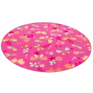 Snapstyle Kinder Spiel Teppich Schmetterling Pink 200cm Rund