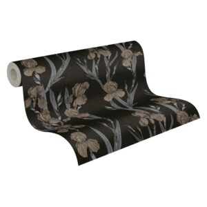 Livingwalls Tapete Blumen Schwarz Grau und Braun 53 cm x 10