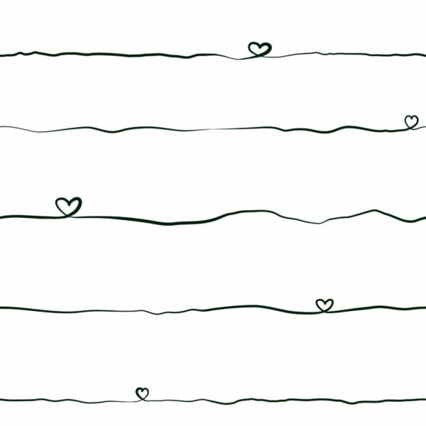 Bricoflor Herzchen Tapete in Schwarz Weiß Mädchenzimmer Tapete mit Horizontalen Streifen Ideal für Teenager Jugendzimmer Vliestapete Gestreift