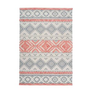 MeGusta Kurzflor Teppich EthnoDesign Grau Apricot 3D Design 80 x 150 cm