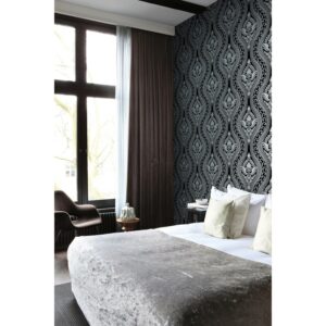 Origin Wallcoverings Tapete Flock-Barockmuster Schwarz 53 cm x 10