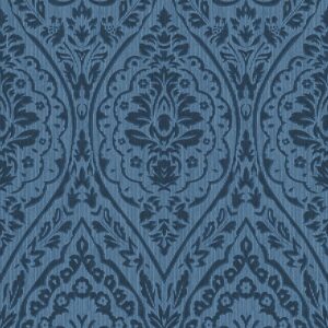 Bricoflor Ornament Tapete Blau Elegante Vlies Textiltapete mit Barock Muster Floral Dunkelblaue Textil Vliestapete für Landhaus Ess und Wohnzimmer