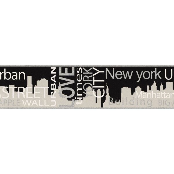 Bricoflor New York Tapetenbordüre Modern Schriftzug Tapeten Bordüre in  Schwarz und Grau Ideal für Küche und Jugendzimmer Vlies Wandbordüre mit  Vinyl