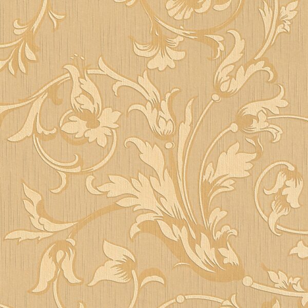 Bricoflor Textil Vliestapete Floral Blumen Tapete mit Ornament in Beige Gold Elegante Vlies Textiltapete mit Ranken im Barock Stil für Esszimmer