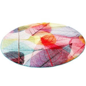 Pergamon Designer Teppich Faro Tropical Bunte Blätter Bunt 160cm Rund