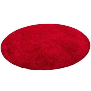 Snapstyle Hochflor Velours Teppich Cottage Rot 100cm Rund