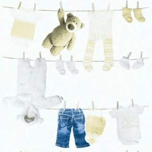 Bricoflor Babytapete in Weiß und Blau Babyzimmer Vliestapete mit Teddybär Ideal für Mädchen und Jungen Vlies Kindertapete Neutral