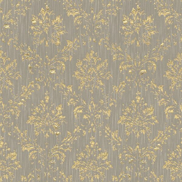 Bricoflor Barock Textiltapete Grau Gold Ornament Vliestapete mit Textil Muster Edel Elegante Glitzer Tapete mit Metallic Effekt für Ess und Wohnzimmer